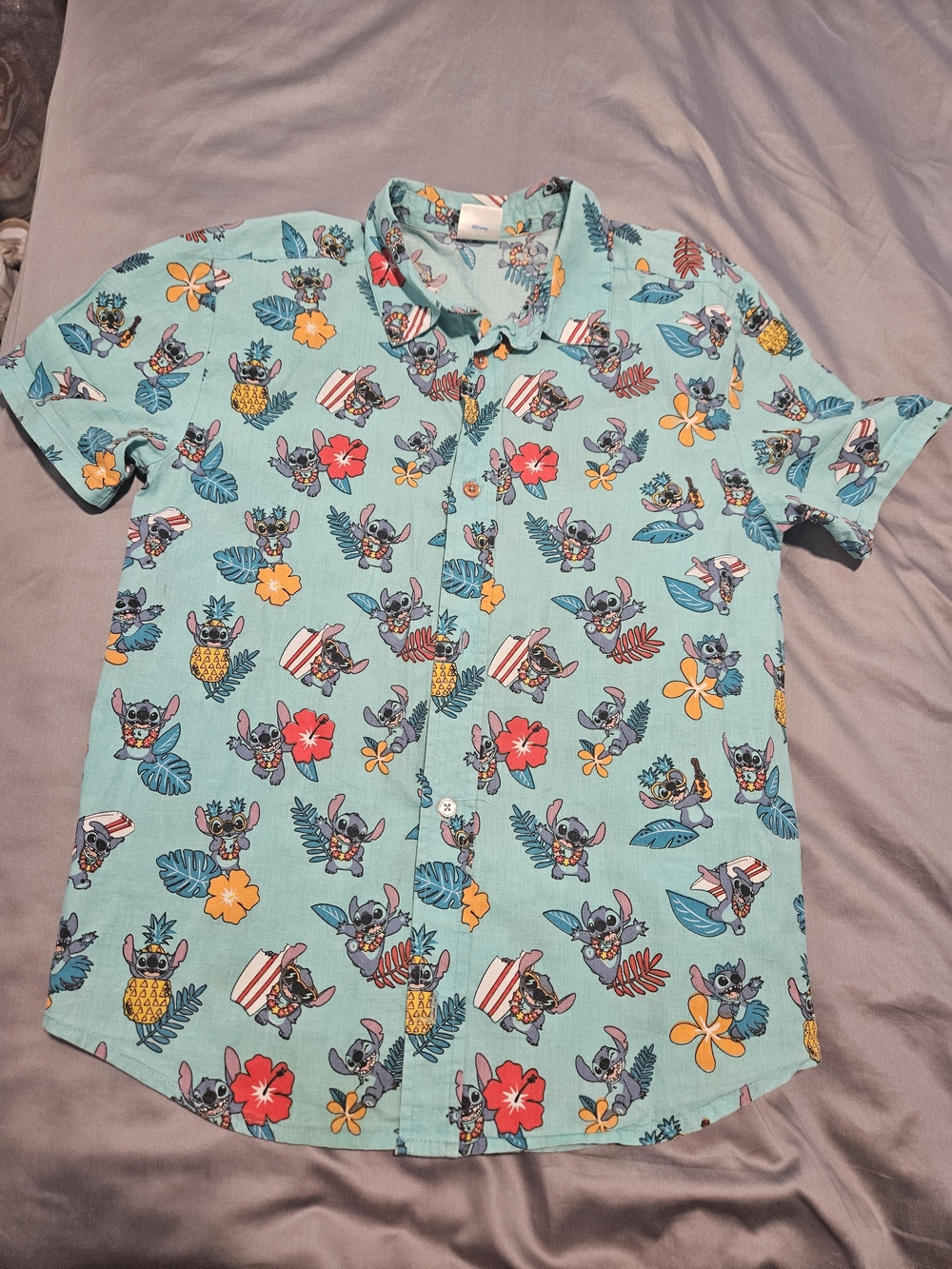 Boys Light Blue Tropical Stitch Print Short Sleeve Shirt